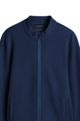 Relaxed Fit Waffle Knit Mock Neck Full Zipper - Yale Blue